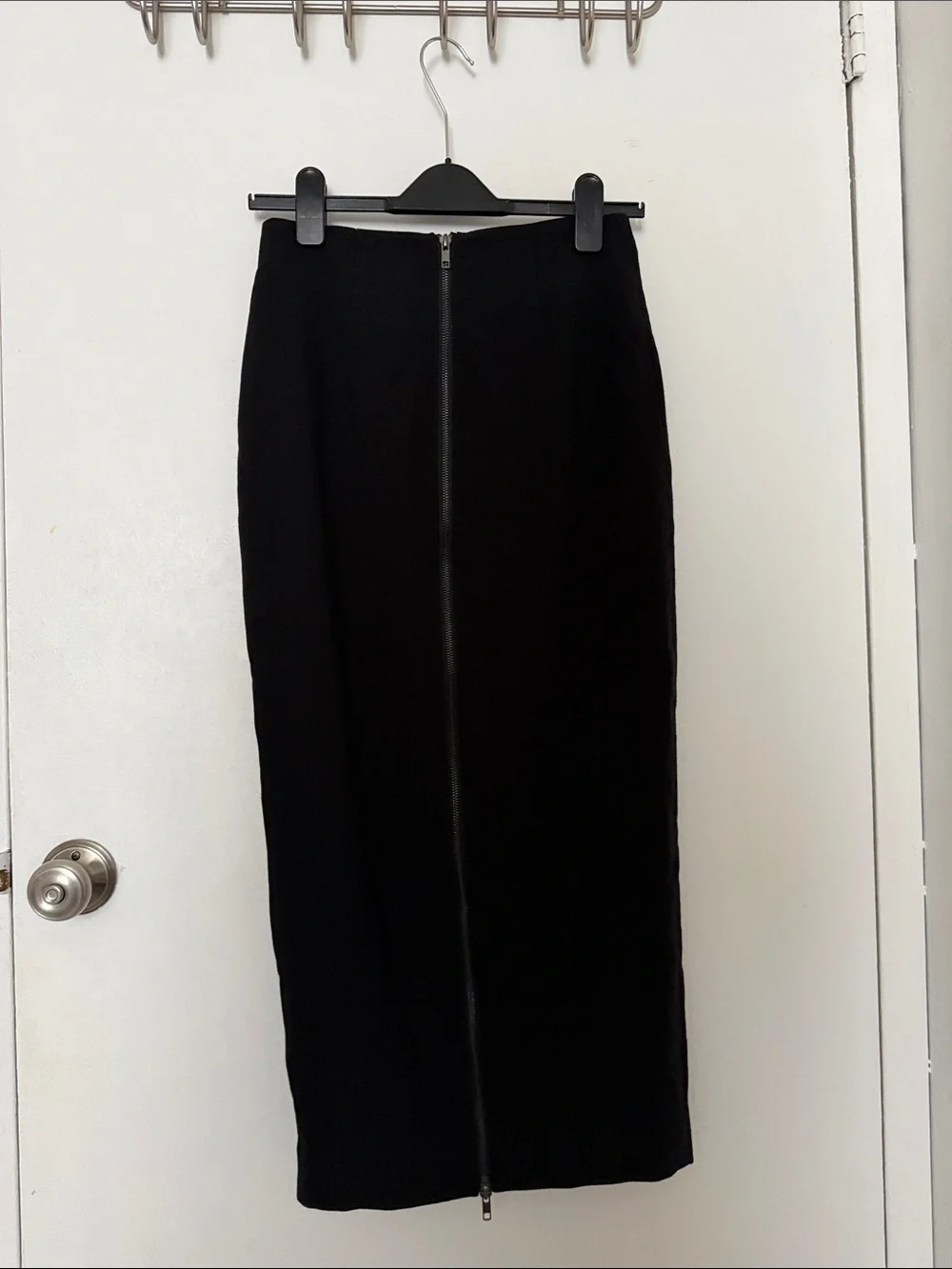 Black Midi Pencil Skirt with adjustable slit back zipper - size XS